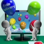 Free Delivery Balloons From Computer Showing No Charge To Delive Stock Photo