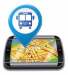 Bus Gps Means Public Transport And Buses Stock Photo
