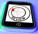 Review Smartphone Shows Feedback Evaluation And Assessment Stock Photo