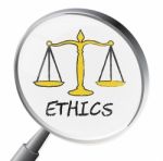 Ethics Magnifier Represents Moral Stand And Ethos Stock Photo