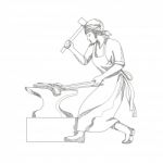 Female Blacksmith At Work Doodle Art Stock Photo