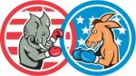 Boxing Democrat Donkey Versus Republican Elephant Mascot Stock Photo