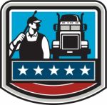 Pressure Washer Worker Truck Crest Usa Flag Retro Stock Photo