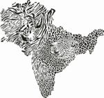Map Of Indian Subcontinent With Tiger And Leopard Background Stock Photo