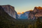 Yosemite Valley At Sunset Stock Photo