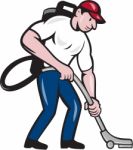 Commercial Cleaner Janitor Vacuum Cartoon Stock Photo