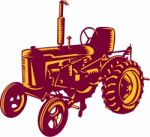 Vintage Farm Tractor Woodcut Stock Photo