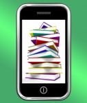 Stacked Books On Mobile Phone Stock Photo