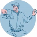 Baseball Pitcher Throwing Ball Circle Drawing Stock Photo