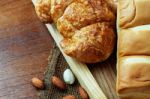 Bread On Wooden Background Stock Photo