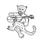 Happy Leopard Playing Acoustic Guitar Cartoon Stock Photo