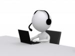 Customer Support. 3d Little Human Character With A Headsets And Stock Photo