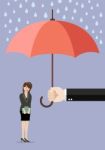 Hand Holding An Umbrella Protecting Business Woman Stock Photo