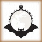 Halloween Bat And Moon Vintage Paper Stock Photo