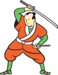 Samurai Warrior Wielding Katana Sword Cartoon Stock Photo