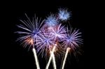 Fireworks Light Up In The Night Sky, Dazzling Scene Stock Photo
