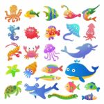 Sea Fishes And Animals Collection Stock Photo