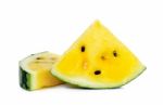 Sliced Yellow Watermelon Isolated On The White Background Stock Photo