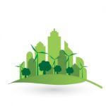 Isolated City Buildings On Green Leaf Design Stock Photo