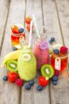 Fruit Smoothie And Jelly. Healthy Summer Treat Stock Photo