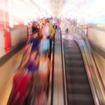City People Walking In Skytrain Station In Motion Blur Stock Photo