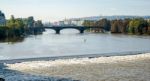 View From Charles Bridge Towards Manes Bridge In Prague Stock Photo