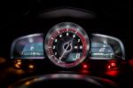 Modern Car Instrument Dashboard Panel Or Speedometer In Night Time Stock Photo