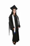 Female Graduate Smiling Isolated Over A White Background Stock Photo