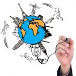 Businessman Hand Drawing Travel The World Monument Concept Stock Photo