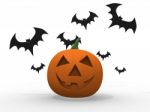 Halloween Pumpkin And Bats Stock Photo