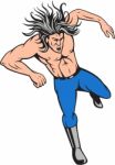 Man Big Hair Jumping Cartoon Stock Photo