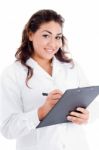 Female Doctor Giving Prescription Stock Photo