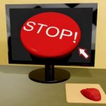 Stop Button On Computer Shows Denial Or Disapproval Stock Photo