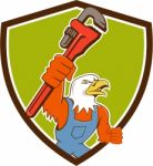 Bald Eagle Plumber Monkey Wrench Crest Cartoon Stock Photo