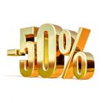 3d Gold 50 Fifty Percent Sign Stock Photo