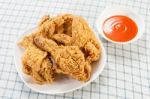 Fried Chicken With Chili Sauce Stock Photo