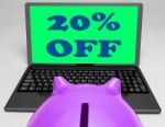 Twenty Percent Off Laptop Shows 20 Discounts Online Stock Photo