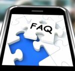 Faq On Smartphone Showing Website's Questions Stock Photo