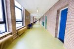 Long Empty Corridor In High School Building Stock Photo