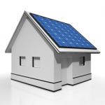 House With Solar Panels Shows Sun Electricity Stock Photo