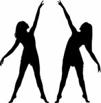Silhouette Women Dancing together Stock Photo