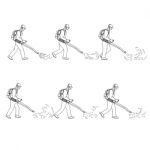 Gardener With Leaf Blower Walk Sequence Drawing Stock Photo