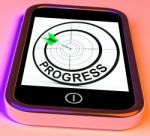 Progress Smartphone Shows Advancement Improvement And Goals Stock Photo
