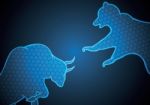 Bull And Bear Hexagonal Stock Market Blue Technology Background Stock Photo