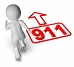 Running Character And 911 Nine One Shows Emergency Help Rescue Stock Photo