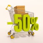 Shopping Cart And Percentage Sign, 50 Percent Stock Photo
