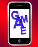 Game On Phone Shows Online Gaming Or Gambling Stock Photo