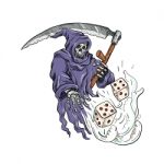Grim Reaper Throwing The Dice Drawing Color Stock Photo