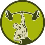 Weightlifter Lifting Barbell Circle Retro Stock Photo