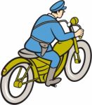 Highway Patrol Policeman Riding Motorbike Cartoon Stock Photo